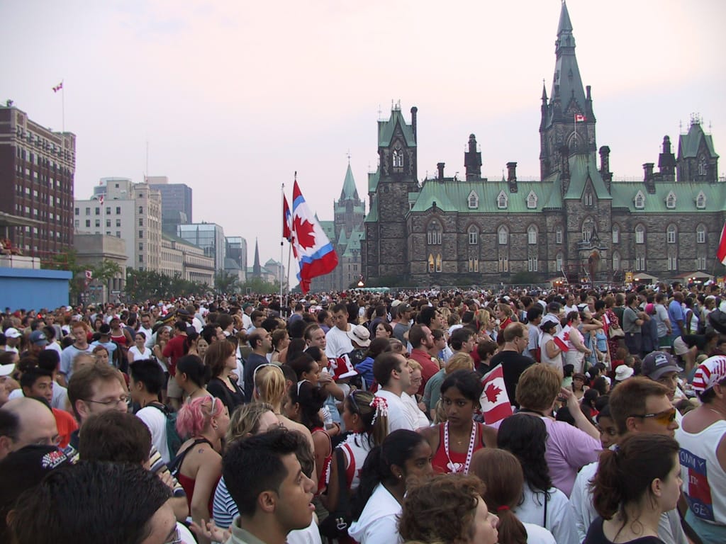 Waiting for the concert to begin, Parliament Hill, Ottawa, Ontario, 1 July 2002