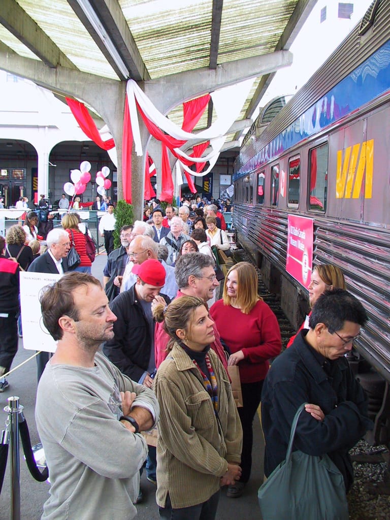 Lining up for the CBC museum, Vancouver, British Columbia, 7 September 2002
