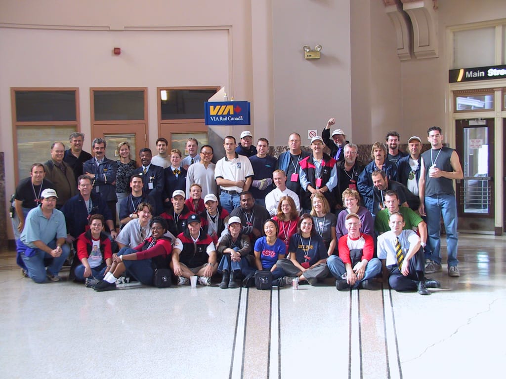 The CBC and VIA crews in Winnipeg, Manitoba, 15 September 2002