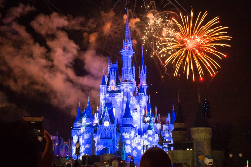 Fireworks over Cinderella&rsquo;s Castle at the Magic Kingdom, Walt Disney World, Orlando, Florida, 23 December 2016