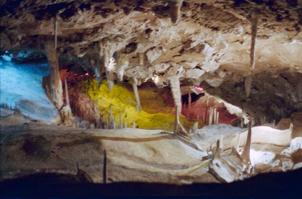 The unnatural lighting in the Cave of Winds, Colorado Springs, 23 April 1996