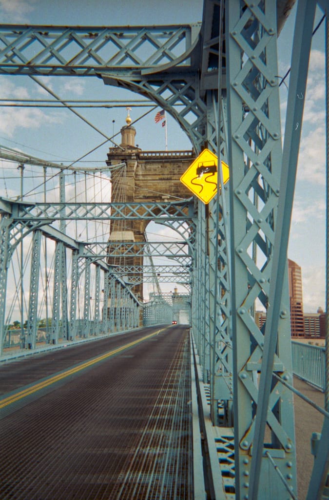 On the John A. Roebling Suspension Bridge, Cincinnati, Ohio, 28 May 2000