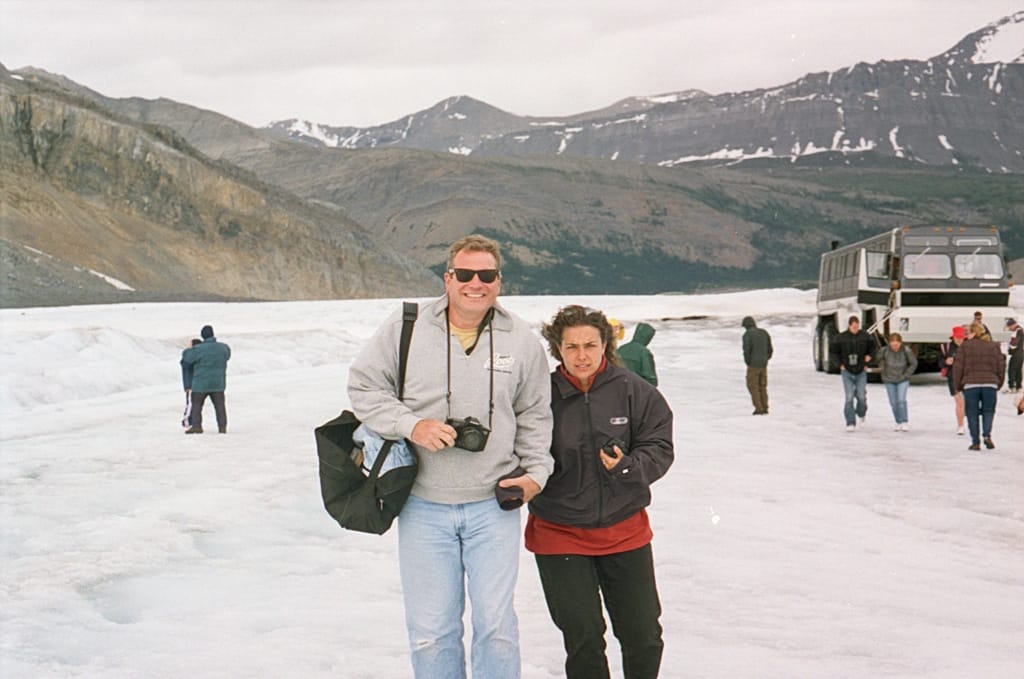 Craig and Cathy on the Athabasca Glacier, Columbia Icefields, Banff National Park, Alberta, 9 July 2000