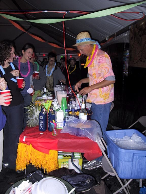 Ted bartends at the party, Westbank, British Columbia, 11 September 2000