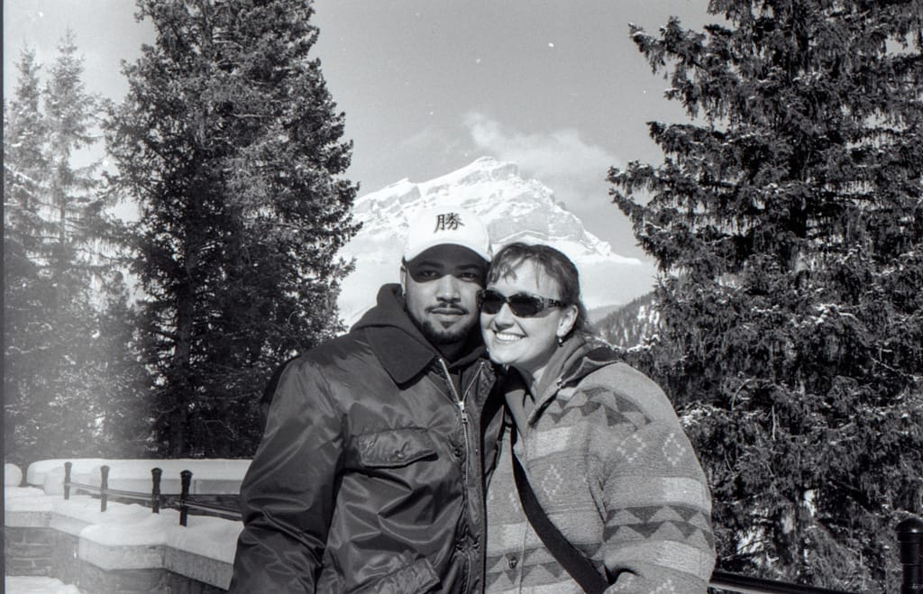 Chris and Kathryn at Upper Hot Springs, Banff, Alberta, 18 February 2001