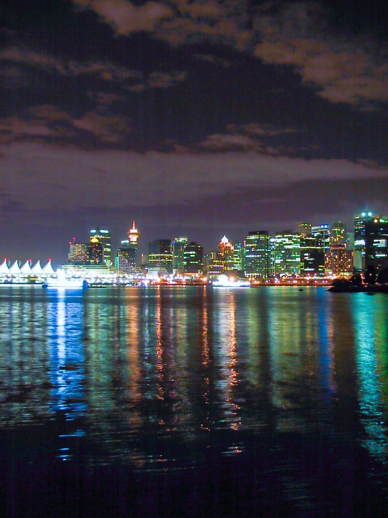 Downtown Vancouver at night from Stanley Park, British Columbia, 1 September 2002