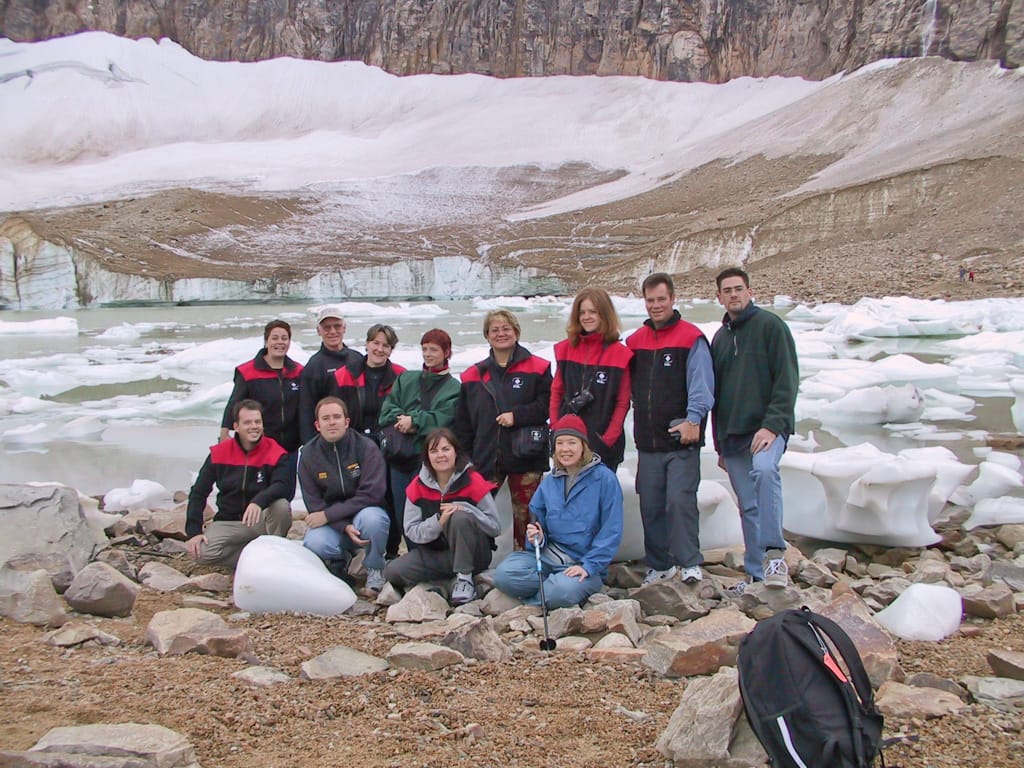 Some of the CBC crew at Mount Edith Cavell, Jasper National Park, Alberta, 9 September 2002