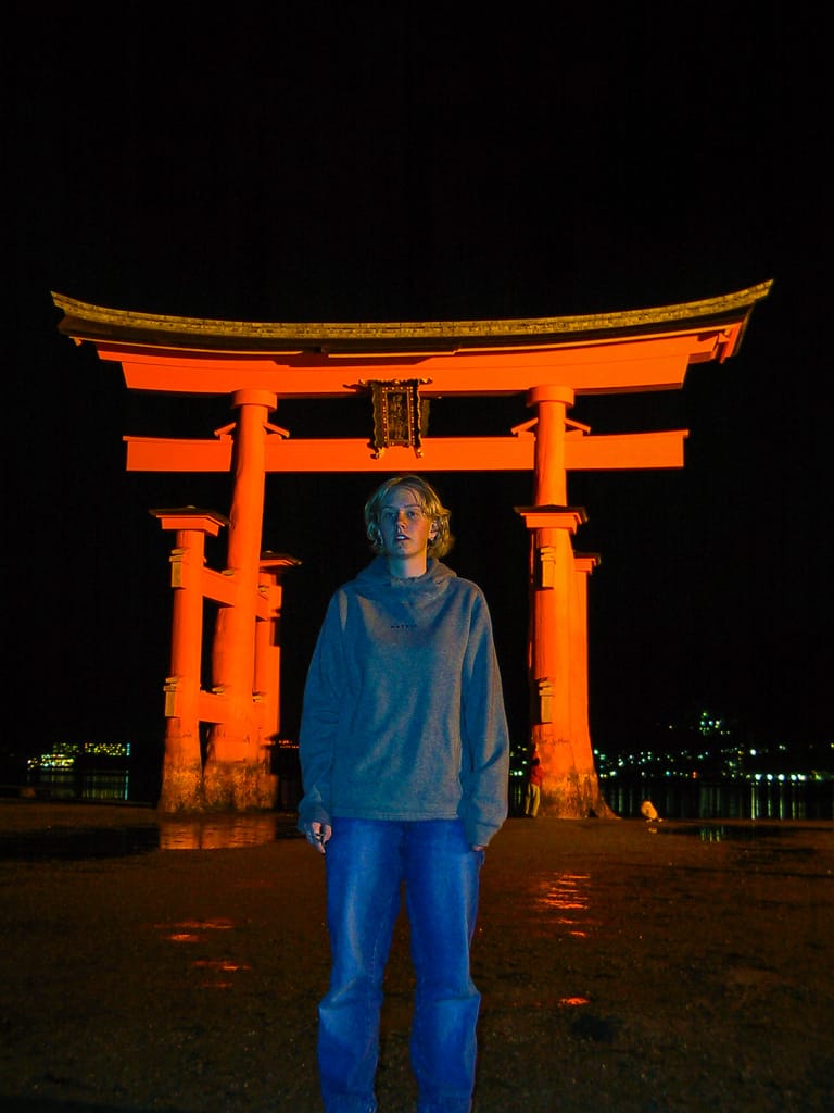 Jen and Miyajima Gate, Hiroshima, Japan, 29 March 2004