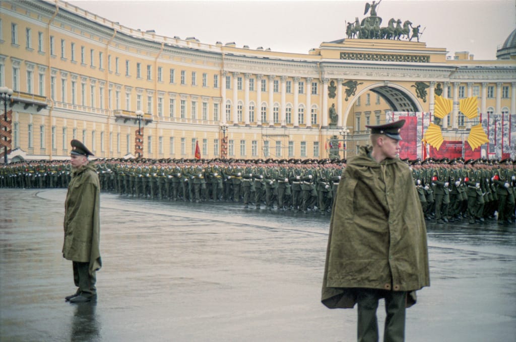 Military drills in Palace Square, St. Petersburg, Russia, 6 May 2005