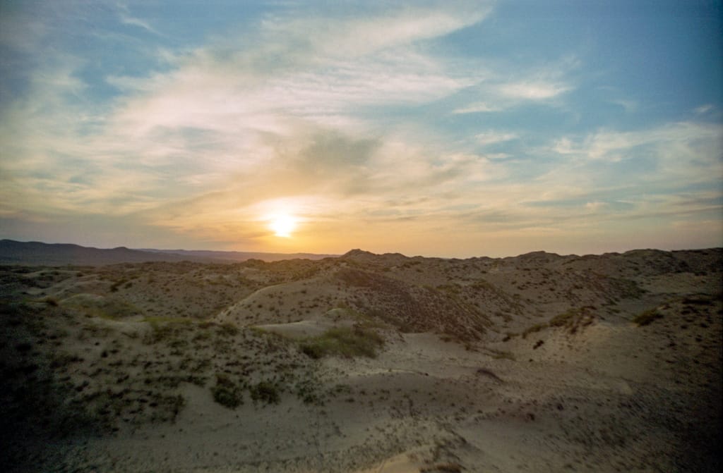 Sunset over sand dunes, Bulgan, Mongolia