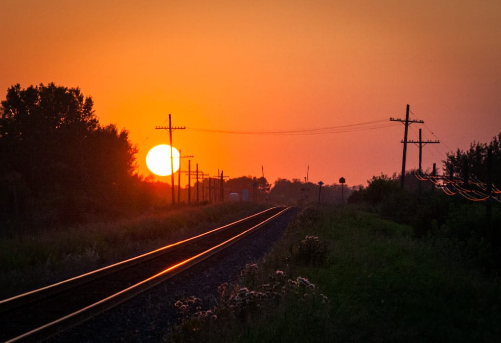 Sunset on the tracks, Moosomin, Saskatchewan, 9 August 2010