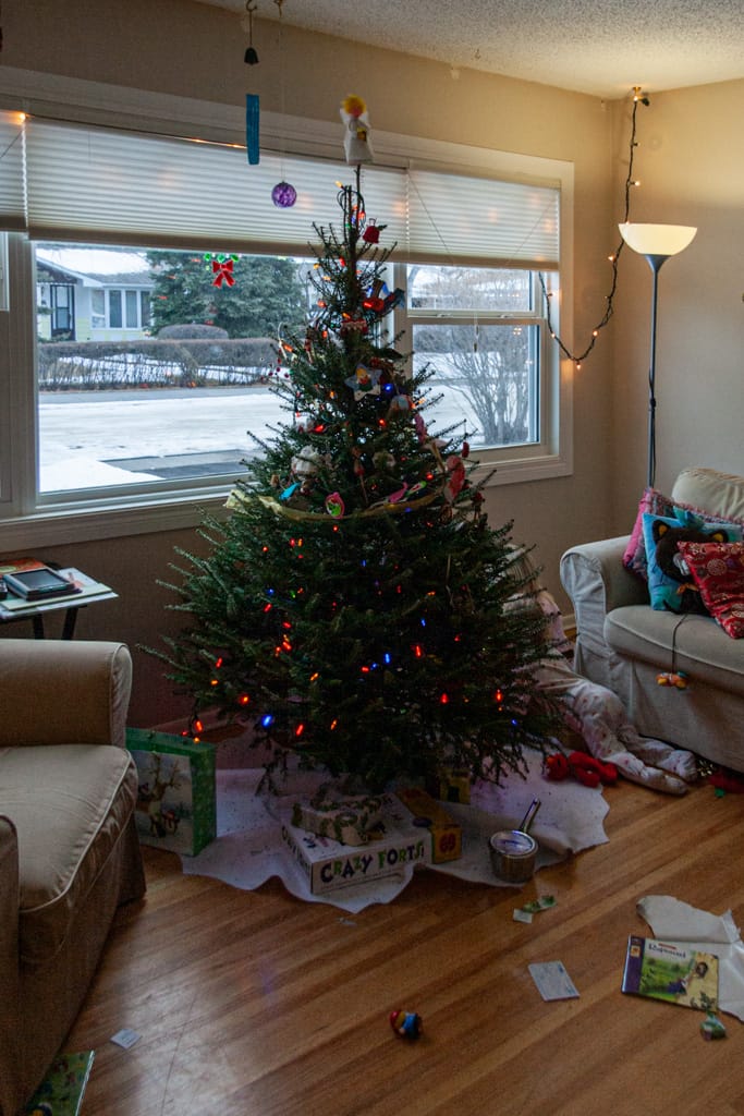 Christmas tree, Westgate, Calgary, Alberta, 25 December 2011