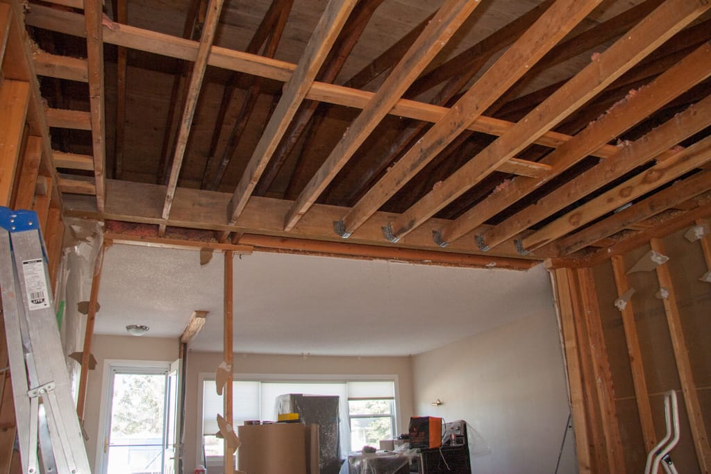 Kitchen wall and ceiling removed, Westgate, Calgary, Alberta, 21 March 2012