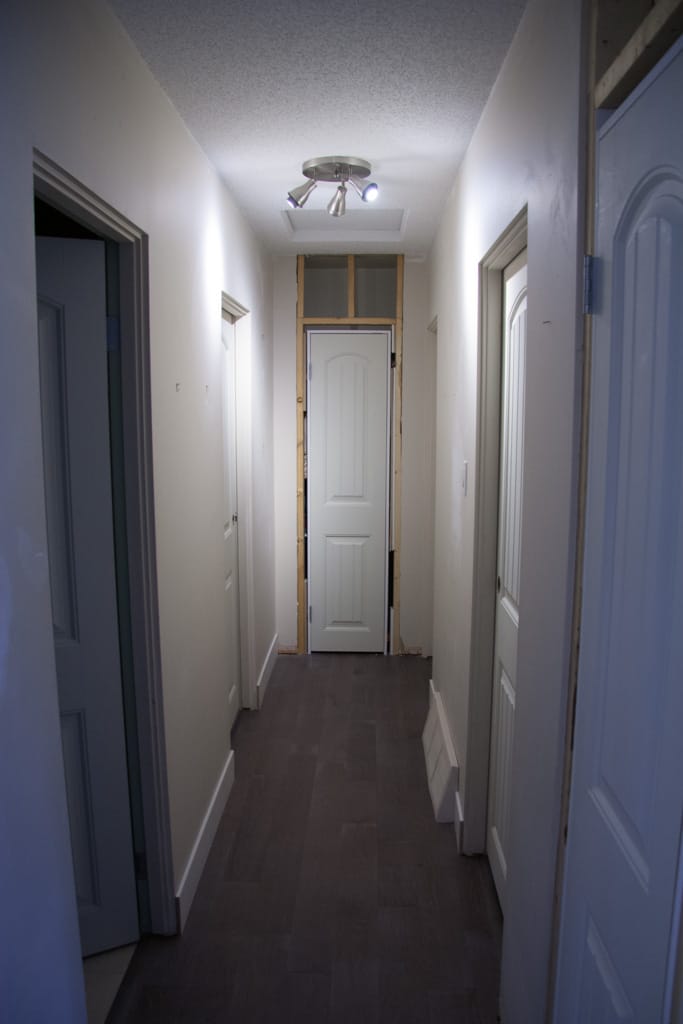 Hallway with doors, Westgate, Calgary, Alberta, 11 April 2012